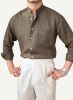 Chemise Col Mao Chic Lin Kaki Homme 2