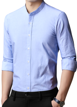 Chemise col Mao Pure Coton Bleu Clair