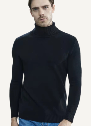Col Roulé Homme Chic Noir 100 % Laine Mérinos