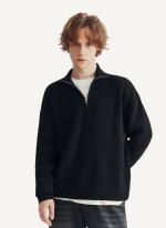 Pull Camionneur Noir en Tricot Côtelé