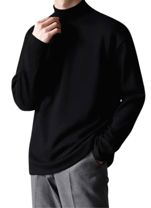 Pull Col Montant Classique Noir Homme
