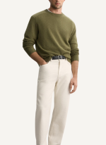 Pull Col Rond Doux Laine Kaki Homme