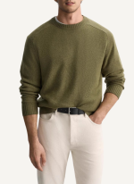 Pull Col Rond Doux Laine Kaki Homme 2