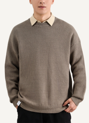 Pull Col Rond Gris Vert Homme Onyx