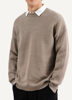 Pull Col Rond Marron Clair Homme Onyx