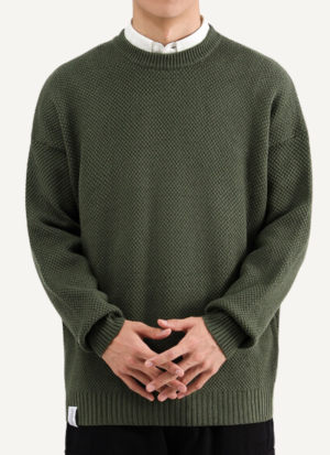 Pull Col Rond Vert Kaki Homme Onyx
