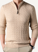 Pull Homme Col Camionneur Torsadé Beige 1