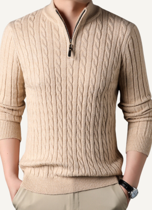 Pull Homme Col Camionneur Torsadé Beige