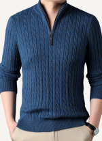 Pull Homme Col Camionneur Torsadé Bleu Denim
