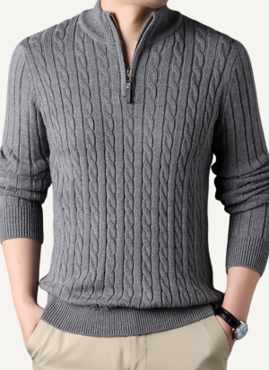 Pull Homme Col Camionneur Torsadé Gris
