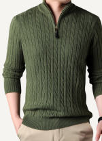 Pull Homme Col Camionneur Torsadé Kaki 1