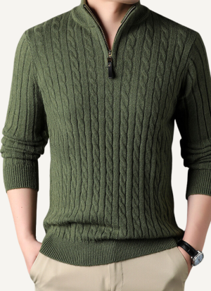 Pull Homme Col Camionneur Torsadé Kaki