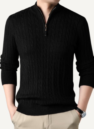 Pull Homme Col Camionneur Torsadé Noir