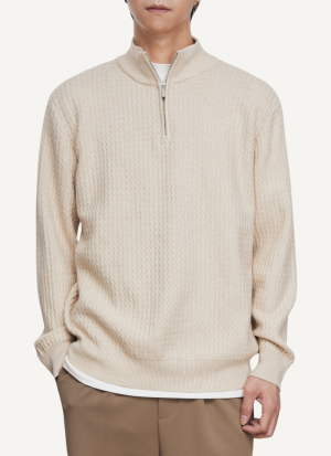 Pull Homme Col Camionneur à Maille Beige