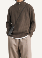 Pull Homme Col Camionneur à Maille Zigzag Marron Foncé 1