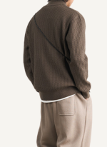 Pull Homme Col Camionneur à Maille Zigzag Marron Foncé 3