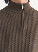 Pull Homme Col Camionneur à Maille Zigzag Marron Foncé 5