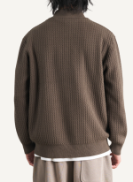 Pull Homme Col Camionneur à Maille Zigzag Marron Foncé 6