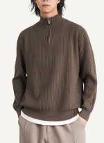 Pull Homme Col Camionneur à Maille Zigzag Marron foncé