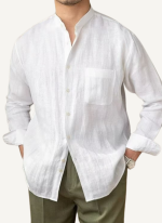 Chemise Col Mao Chic Lin Blanc Homme 3 Chemise Col Mao Chic Lin Blanc Homme 3