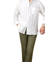 Chemise Col Mao Chic Lin Blanc Homme 4 Chemise Col Mao Chic Lin Blanc Homme 4