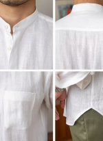 Chemise Col Mao Chic Lin Blanc Homme 6 Chemise Col Mao Chic Lin Blanc Homme 6