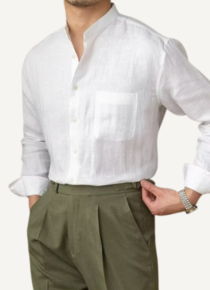 Chemise Col Mao Chic Lin Blanc Homme 7