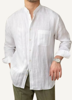Chemise Col Mao Chic Lin Blanc Homme 8 Chemise Col Mao Chic Lin Blanc Homme 8