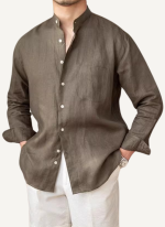 Chemise Col Mao Chic Lin Kaki Homme Chemise Col Mao Chic Lin Kaki Homme