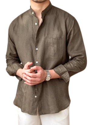 Chemise Col Mao Chic Lin Kaki Homme 2