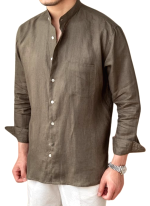 Chemise Col Mao Chic Lin Kaki Homme 4 Chemise Col Mao Chic Lin Kaki Homme 4