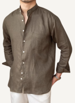 Chemise Col Mao Chic Lin Kaki Homme 5 Chemise Col Mao Chic Lin Kaki Homme 5