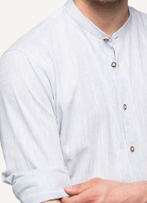 Chemise Col Mao Lin Coton Gris Clair Pour Homme 3
