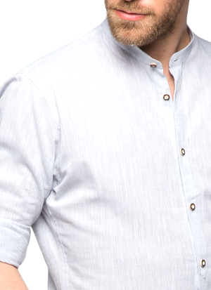Chemise Col Mao Lin Coton Gris Clair Pour Homme