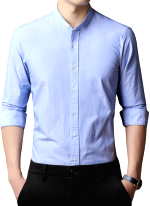 Chemise Col Mao Pure Coton Bleu Clair Chemise Col Mao Pure Coton Bleu Clair
