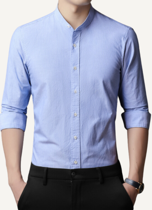 Chemise Col Mao Pure Coton Bleu Clair