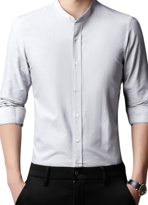 Chemise Col Mao Pure Coton Gris
