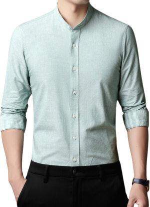 Chemise Col Mao Pure Coton Vert Clair