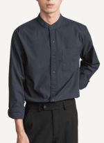 Chemise Col Mao Style Urbain Bleu Marine