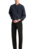 Chemise Col Mao Style Urbain Bleu Marine 2