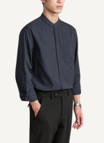 Chemise Col Mao Style Urbain Bleu Marine 3