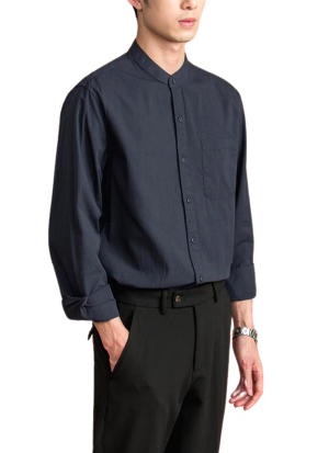 Chemise Col Mao Style Urbain Bleu Marine 3