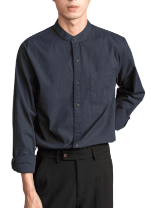Chemise Col Mao Style Urbain Bleu Marine