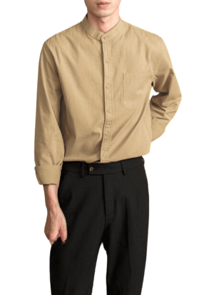 Chemise Col Mao Style Urbain Camel 3