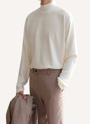 Pull Col Montant Classique Blanc Homme 2