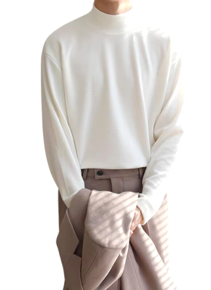 Pull Col Montant Classique Blanc Homme