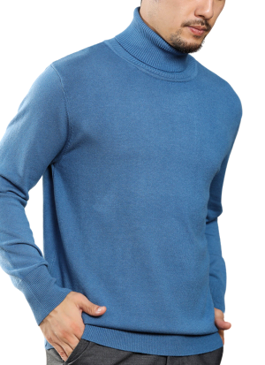 Pull Col Roule Confort Bleu Clair Homme