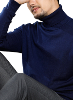 Pull Col Roule Confort Bleu Marine 3