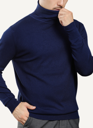 Pull Col Roule Confort Bleu Marine