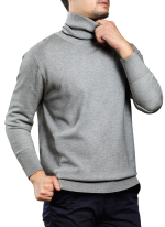 Pull Col Roule Confort Gris Clair Homme
